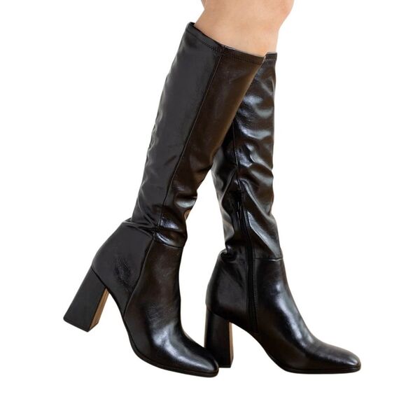 Steve Madden Tall Boot Size 8.5 Black Square Toe Chunky Block Heel NEW - Picture 1 of 7